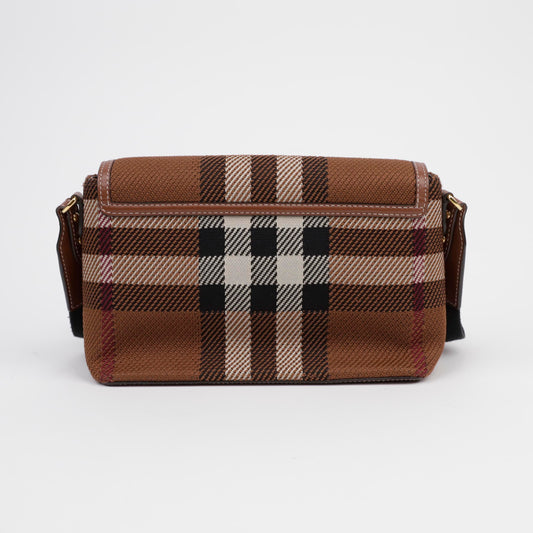 BURBERRY Exaggerate Check Leder Notebook Crossbody Bag Braun 156489200