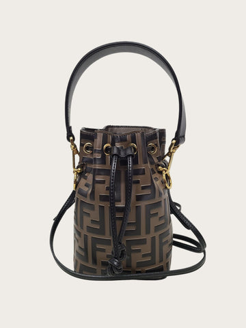 FENDI ブラウン FF ロゴ レザー モンテレッゾ ミニ バケットバッグ 156980362