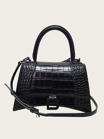 BALENCIAGA Schwarze Krokodilleder Hourglass Top Handle Tasche 156980410