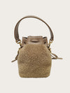 Fendi Brown FF Logo Shearling Mini Montrezzo Bucket Bag 156980429 [P]