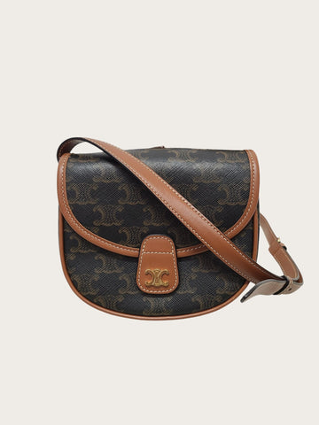 Celine Triomphe Canvas Tan Calfskin Mini Versace Crossbody Bag 156980435