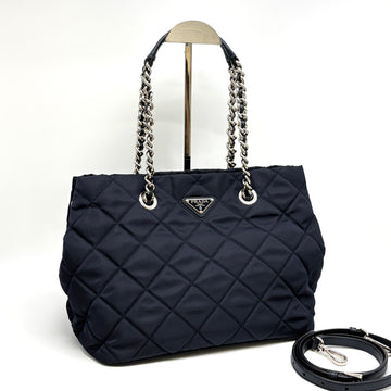 Prada Nylon Quilted Chain Shoulder Bag Navy 156980888