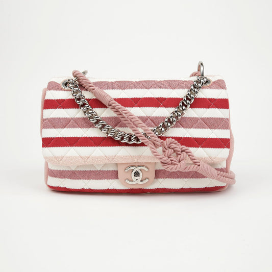 CHANEL Striped Flap Tote Shoulder Bag 156489500 [P]