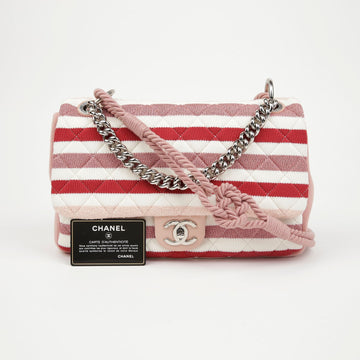 CHANEL ストライプフラップトートショルダーバッグ 156489500