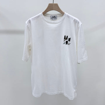 Hermes Lambskin Leather Patch White Short Sleeve T-shirt 156983134