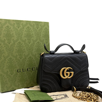GUCCI Marmont Mini Top Handle Tote Bag Schultertasche Schwarz 156984113