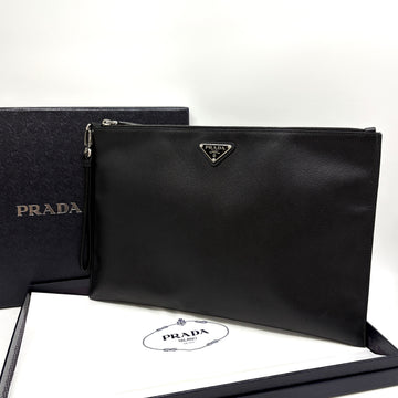 Prada Saffiano Triangle Logo Clutch Bag Black 156984430