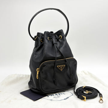Prada Triangle Logo Leather Bucket Bag Black 156984487