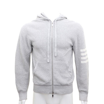 THOM BROWNE Rundhalsausschnitt Hoodie mit Reißverschluss MKT015A aus Leinenbaumwolle 4-Bar 157005383