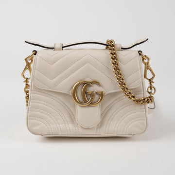 GUCCI Marmont Matelassé Mini Leder Top Handle Schultertasche Weiß 156724926