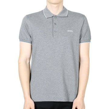 Zegna Ermenegildo Men's Logo Pique Short Sleeve (Grey) E7358A5 B746 K95 128257386