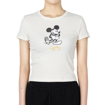 WILD DONKEY Women Mickey Printing Short Sleeve (Cream) 136476109