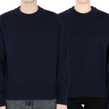 AMI Unisex Herzstickerei Logo Strickpullover (Navy) 016 496 54740659