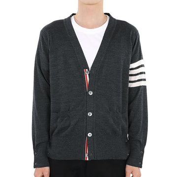 Thom Browne Men's Asymmetric V-Neck Wool Cardigan (Dark Gray) MKC002A Y1014 022 71103659