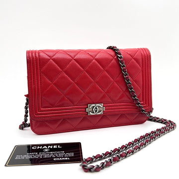 CHANEL Lambskin Boy WOC Crossbody Bag Red 157028666