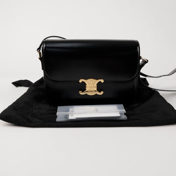 CELINE トリオンフ ミディウム シャイニーカーフスキンクロスバッグ ブラック 156512523