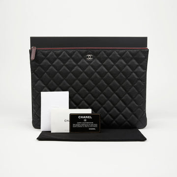 CHANEL ウィメンズ クラシック ラージ キャビア クラッチ ブラック シルバー 156515425