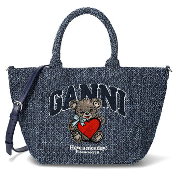 GANNI Technischer Tweed Denim Small Bear Tote Bag 157039338