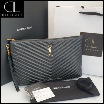 SAINT LAURENT Matelassé Quilting Clutch Bag Large 157065427