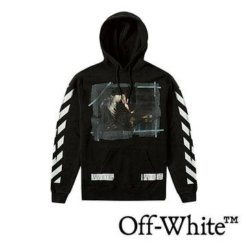 OFF WHITE メンズ カラバッジョ プリント フーディ ブラック OMBB003S16003006 1088 正規品100% 150959579