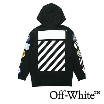 OFF WHITE 女性用マルチカラー パッチ フード ジップアップ ブラック 1001 150959737