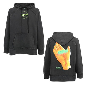 Off White Men's Hoodie with Hand Logo Print Black OMBB057R20E30013 1088 Authentic 100% 150719487