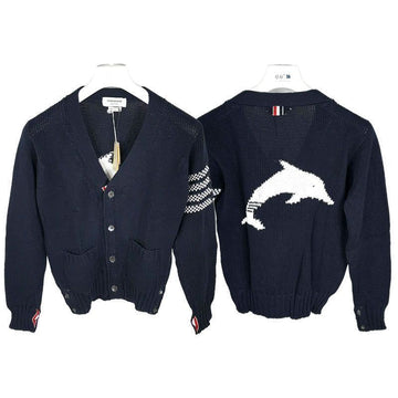 Thom Browne Men's Dolphin Stripe Detail Knit Cardigan Navy 00219 415 150087755