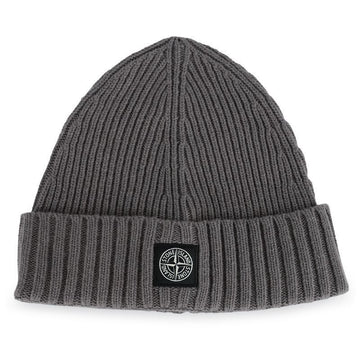 STONE ISLAND Wollstrickmütze mit Logo-Patch in Dunkelgrau 57351599