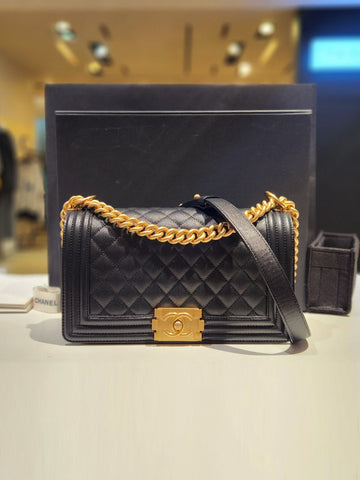 CHANEL Caviar Boy Bag Medium Gold-Tone Shoulder Bag Interior Chip A67086 157090845
