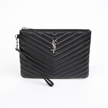 Saint Laurent Monogram Matelassé Leather Clutch Bag Black Silver 156515830