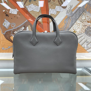 HERMES ヴィクトリア II 12H ブリーフケース グリスメイヤー 銀パーツ H076695 157091510