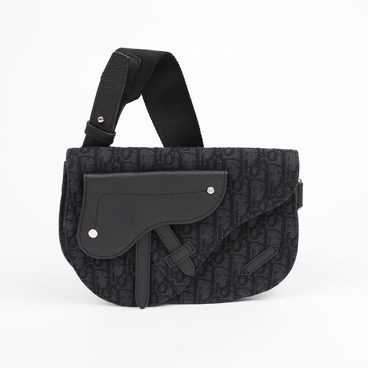 DIOR Oblique Jacquard Saddle Pouch Crossbody Bag Black 156957015