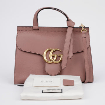 GUCCI Kleine Leder GG Marmont Top Handle Tote Schultertasche Antike Rose 156516244