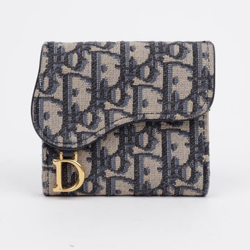 DIOR オブリーク ジャカード サドル ロータス 二つ折り財布 ブルー 156724915