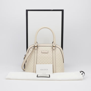 GUCCI Mini Mikrosima Leder Dome Tote Schultertasche Ivory 156726117
