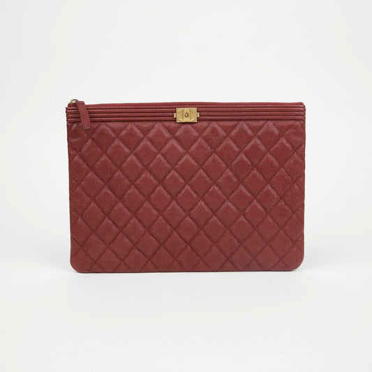CHANEL ミディアム キャビアスキン ボーイ クラッチ レッド ゴールド 156512534 [P]