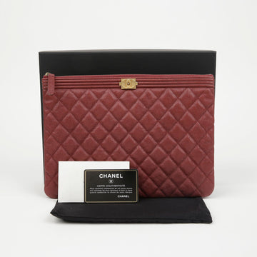 CHANEL Medium Caviar Skin Boy Clutch Red with Gold Hardware 156512534