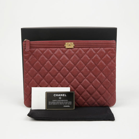 CHANEL ミディアム キャビアスキン ボーイ クラッチ レッド ゴールド 156512534 [P]