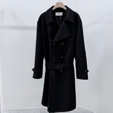 CELINE Woll langer Trenchcoat Schwarz 157092722
