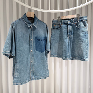 GUCCI Denim Kurzarmjacke und Shorts Set 157093819