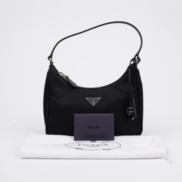 Prada Saffiano Trimmed Re-Nylon Hobo Bag Black 156904709