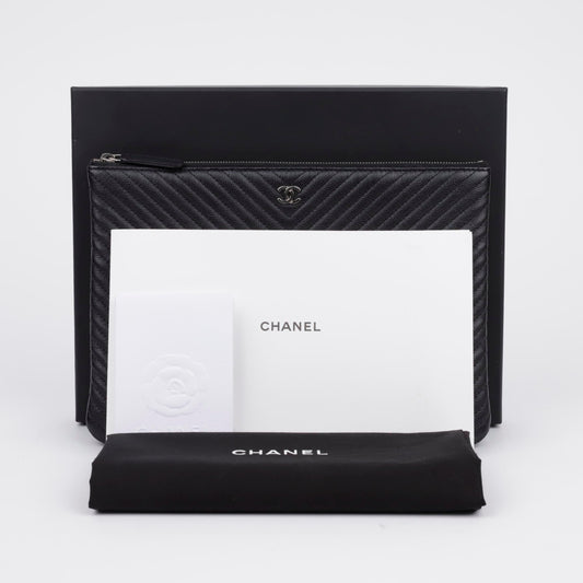 CHANEL Classic New Medium Caviar Chevron Clutch 156910104
