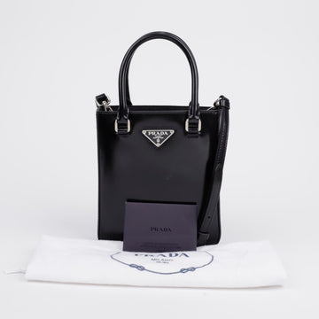 PRADA トライアングルロゴ スモール ブラシレザー トートバッグ ブラック 156922922