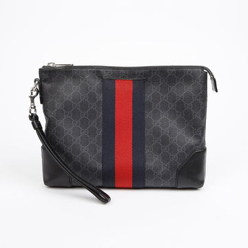 GUCCI Supreme Canvas Web Strap Clutch Bag Schwarz 157088502