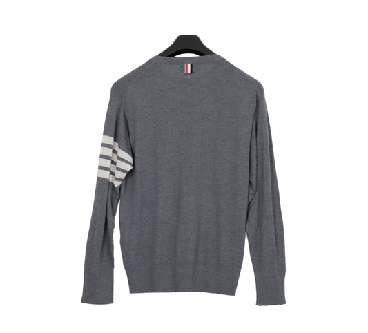 THOM BROWNE Merino Wolle Rippenstrick Pullover Grau 156036492