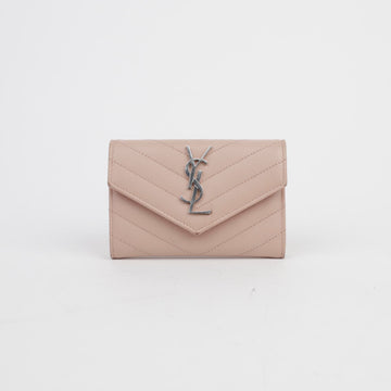 Saint Laurent Monogram Compact 3-Fold Wallet Pink Silver 156055418