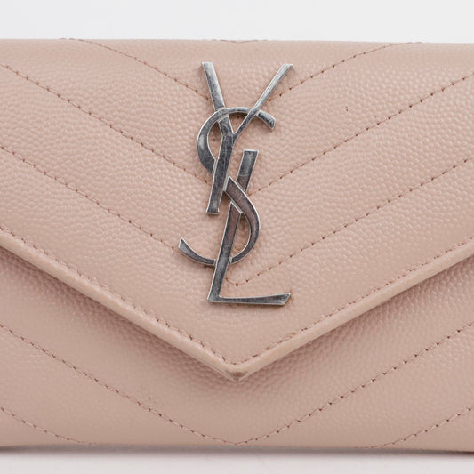 SAINT LAURENT Monogram Compact Drei-Fach Geldbörse Pink mit Silberbeschlag 156055418