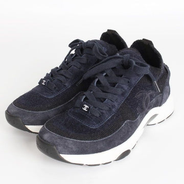 CHANEL スウェードニットスニーカー ネイビー 37(240) 157119973