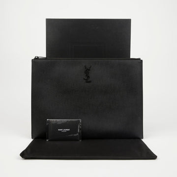 Saint Laurent Monogram Large Leather Clutch Black 156729342