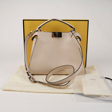Fendi Medium Peekaboo Iconic Essential Tote Shoulder Bag Ivory Silver Tone 156932960